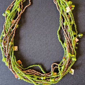 Green & Brown Beaded 10 Strand Necklace 20"